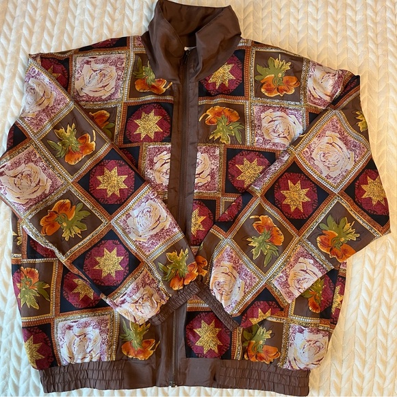 Vintage Feel Free by G.C Women's Multicolor Patterned Silk Bomber Jacket Medium - Picture 12 of 12